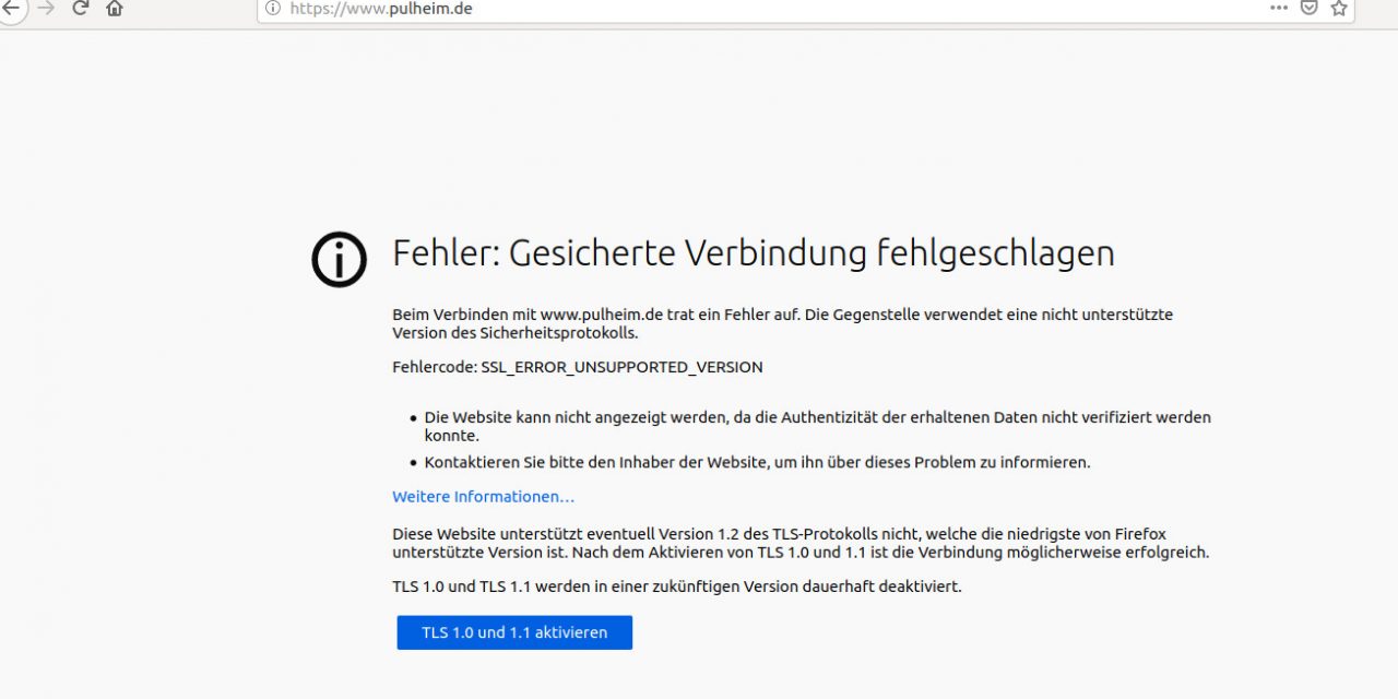 Website der Stadt Pulheim für aktuelle Browser nicht mehr erreichbar