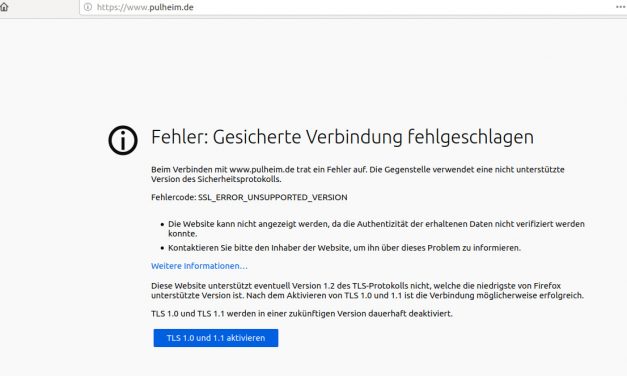 Website der Stadt Pulheim für aktuelle Browser nicht mehr erreichbar