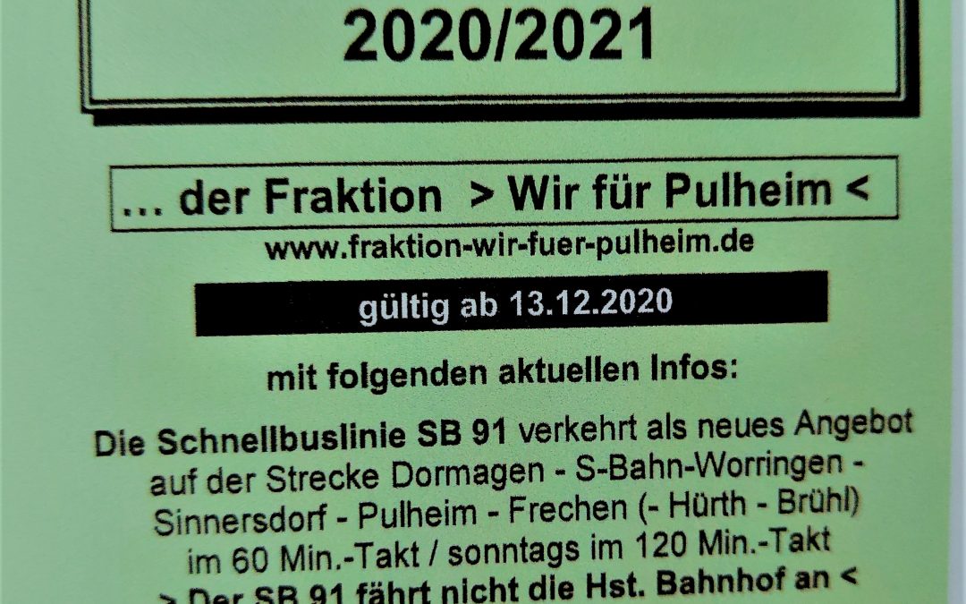Sinnersdorf: Fahrplan 2020/2021 mit neuer Schnellbuslinie